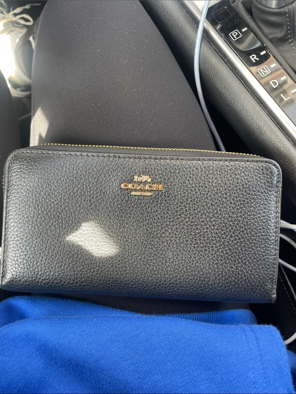 Coach Black Pebbled Leather Zip Wallet with Gold Hardware
